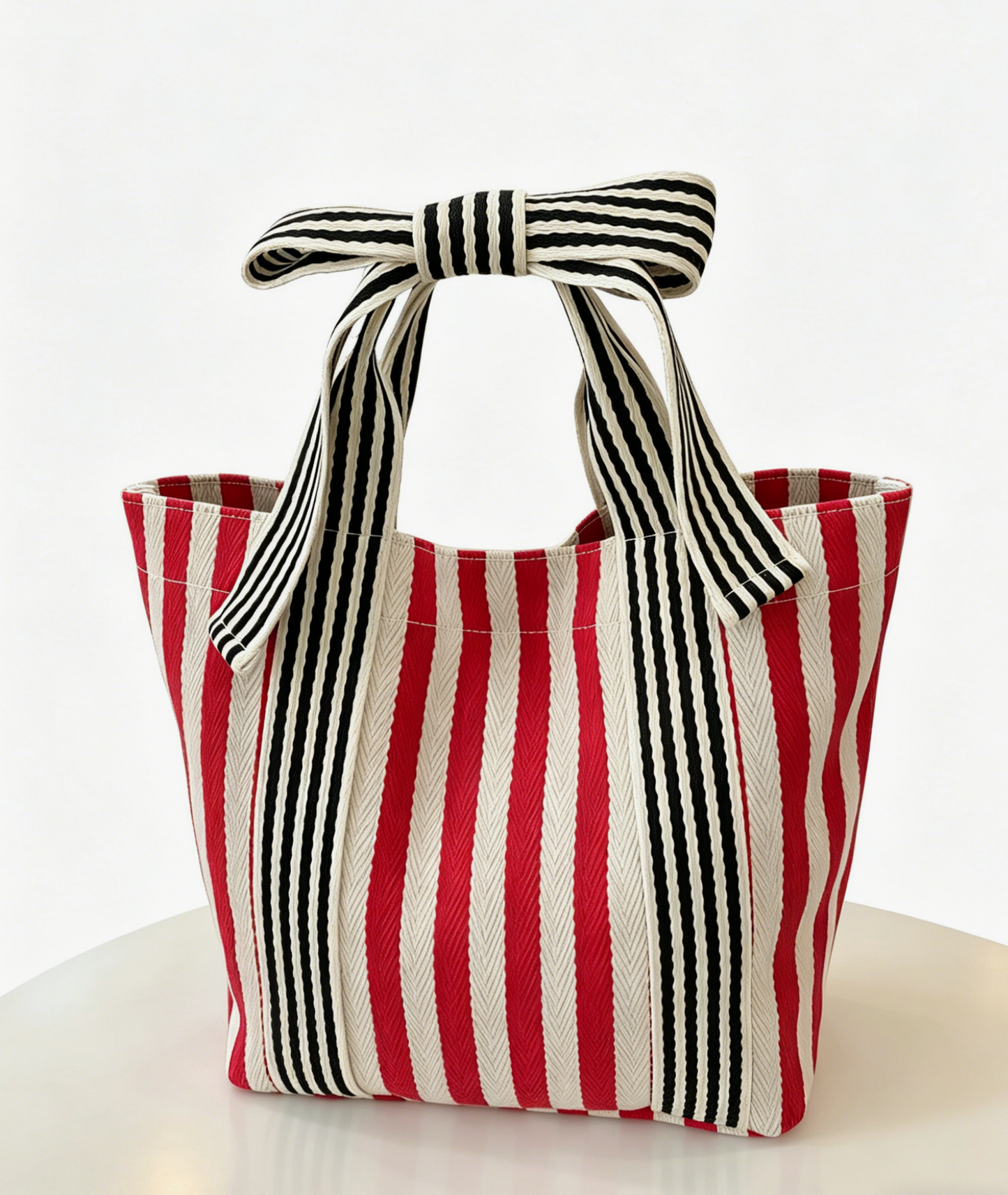 Striped Canvas Tote Bag Bow Handle Bag with Personalization