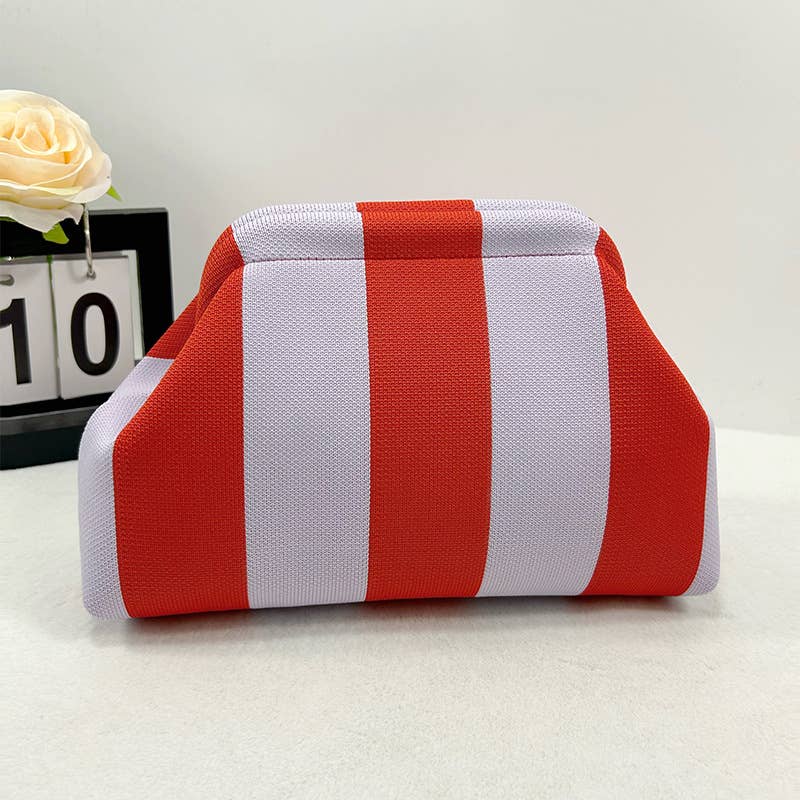 Color-block Striped Knit Cosmetic Bag with Personalization