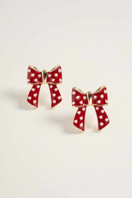 Bow Pearl Studded Post Earring