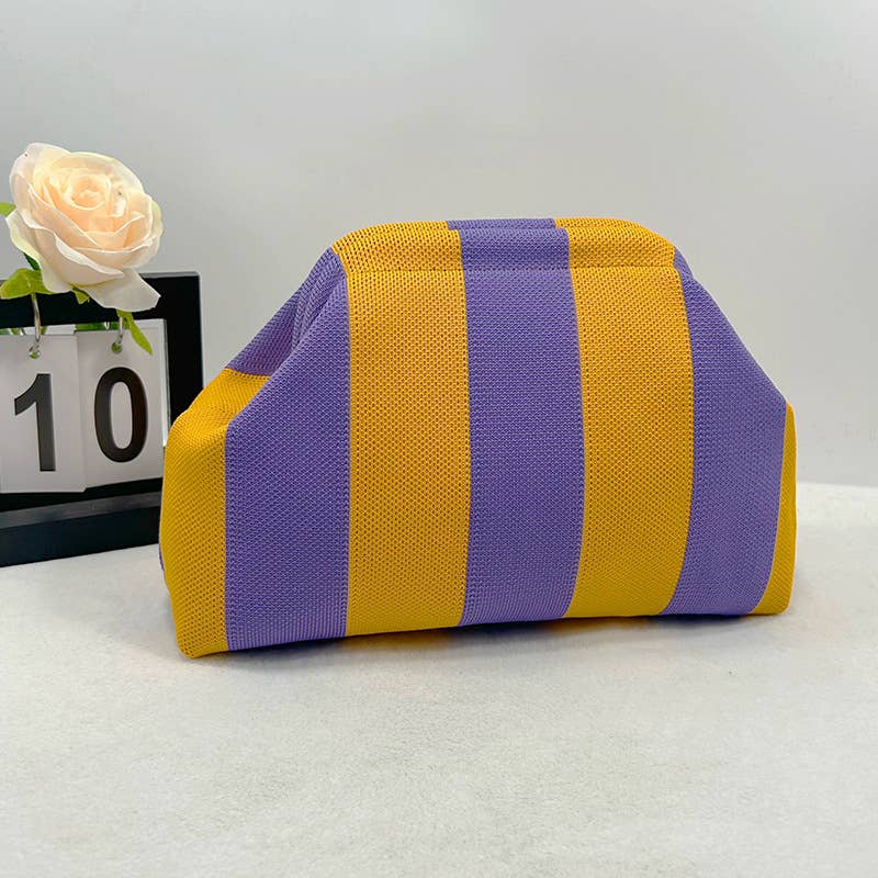 Color-block Striped Knit Cosmetic Bag with Personalization