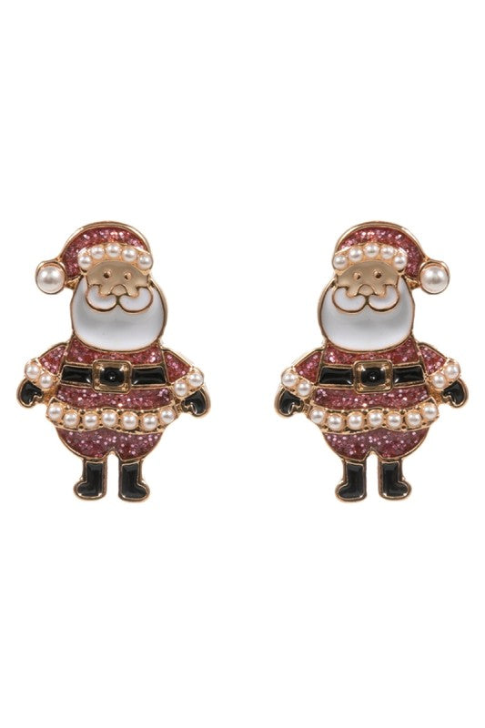 Glitter & Pearl Santa Stud Earring