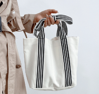 Striped Canvas Tote Bag Bow Handle Bag with Personalization