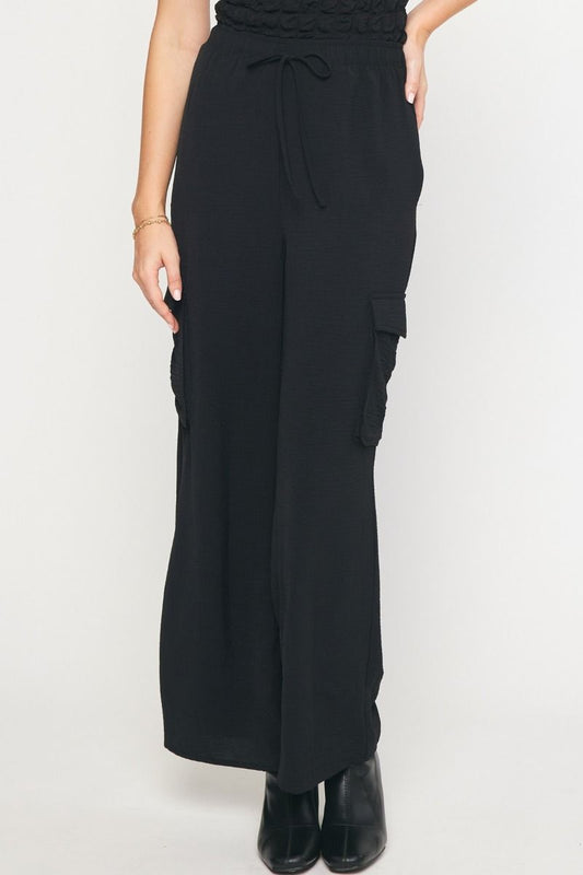 Solid Wide Leg Utility Drawstring Pant