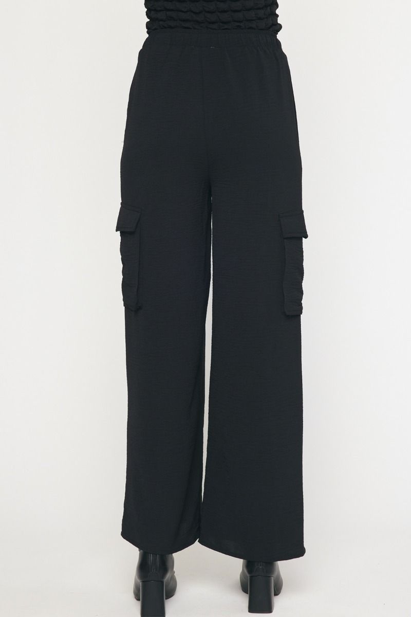 Solid Wide Leg Utility Drawstring Pant