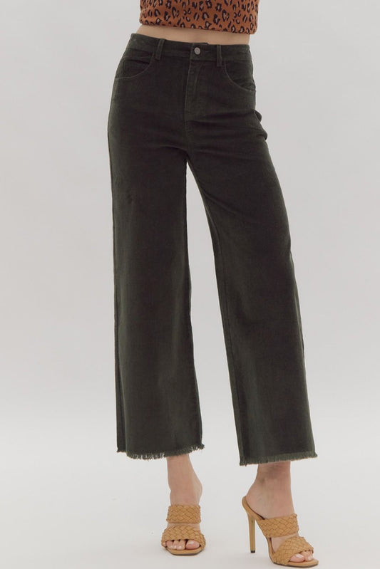 Corduroy High Waist Wide Leg Fray Hem Pant