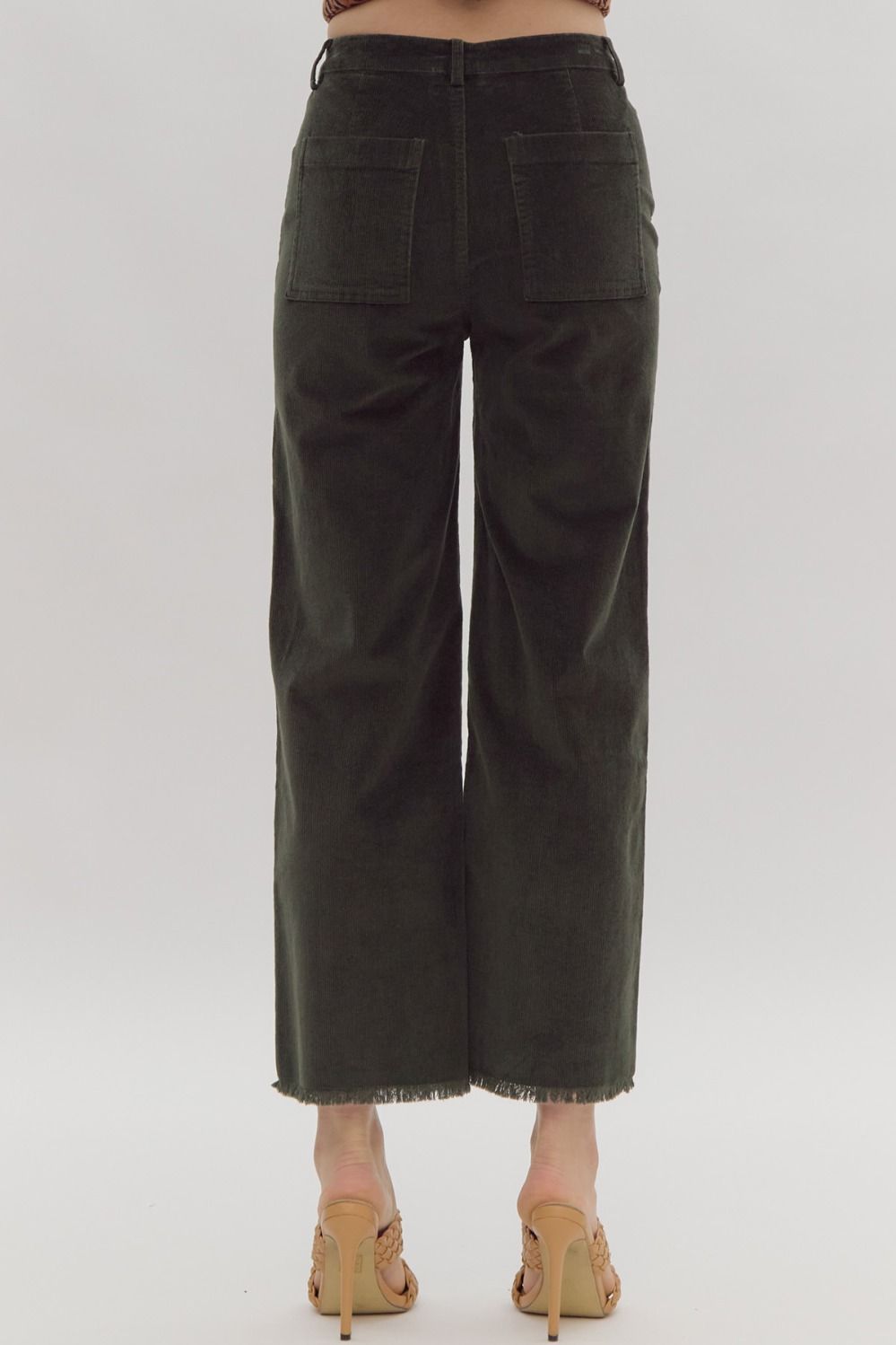 Corduroy High Waist Wide Leg Fray Hem Pant