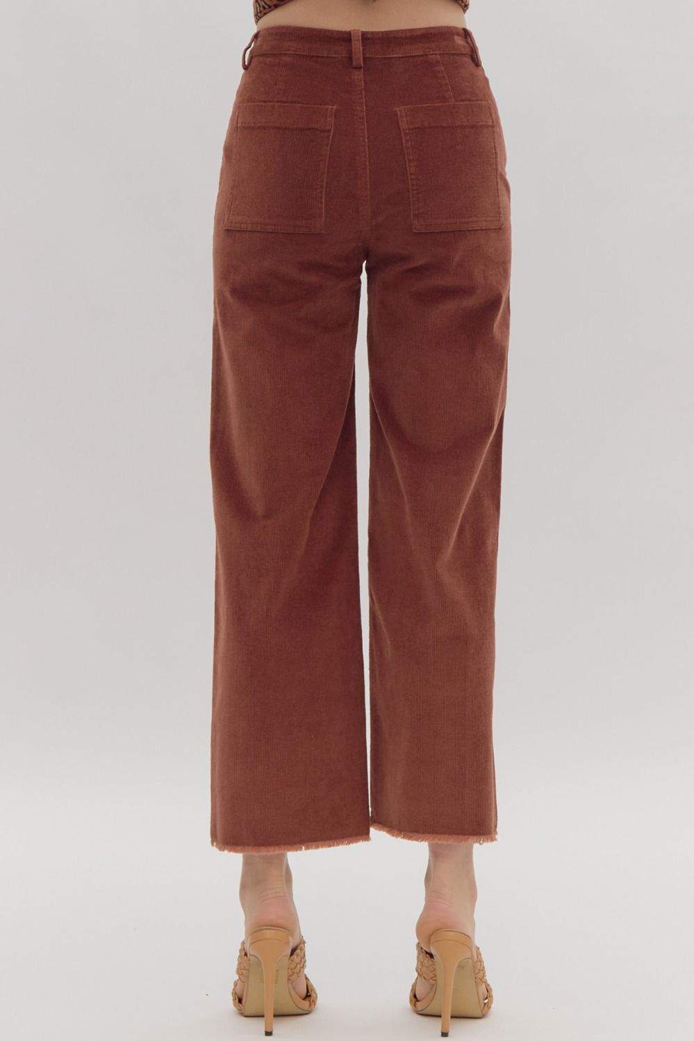 Corduroy High Waist Wide Leg Fray Hem Pant