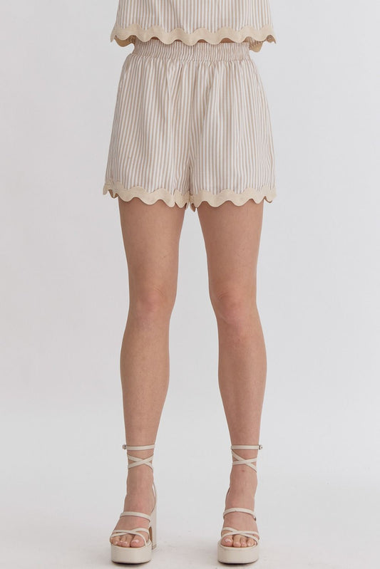 Striped Ric Rac Trim Short - Sand