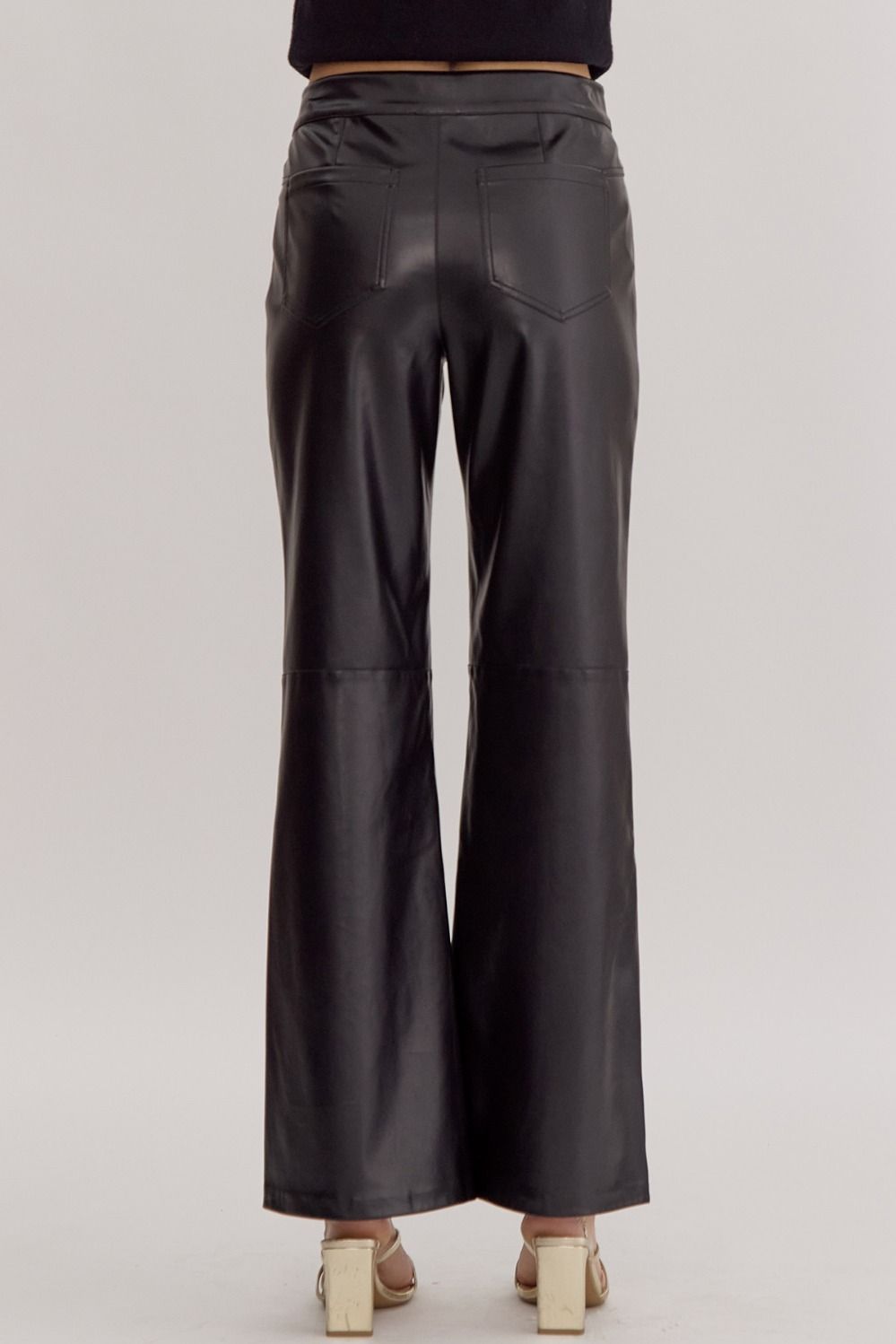 Faux Leather High Waist Flare Pants - Black