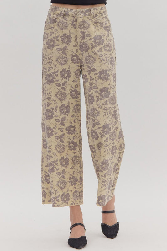 Floral Ankle Length Pant-Ecru