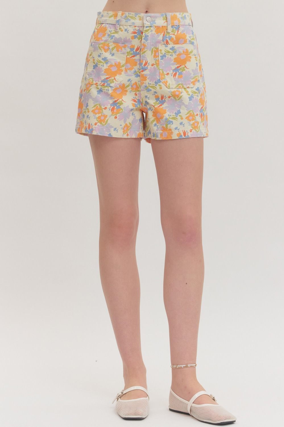 Botanical Floral Front Pocket Shorts-Multi