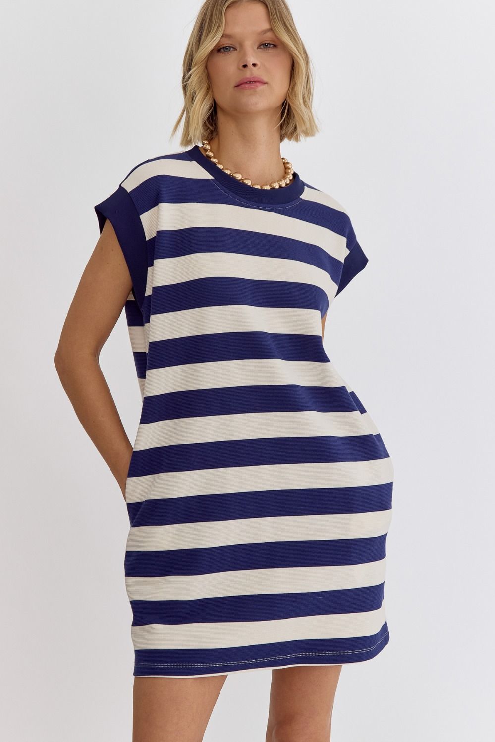 Thick Stripe Knit Short Dress