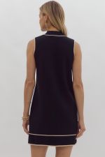 Sleeveless Mock Neck Trim Pocket Detail Dress - Black