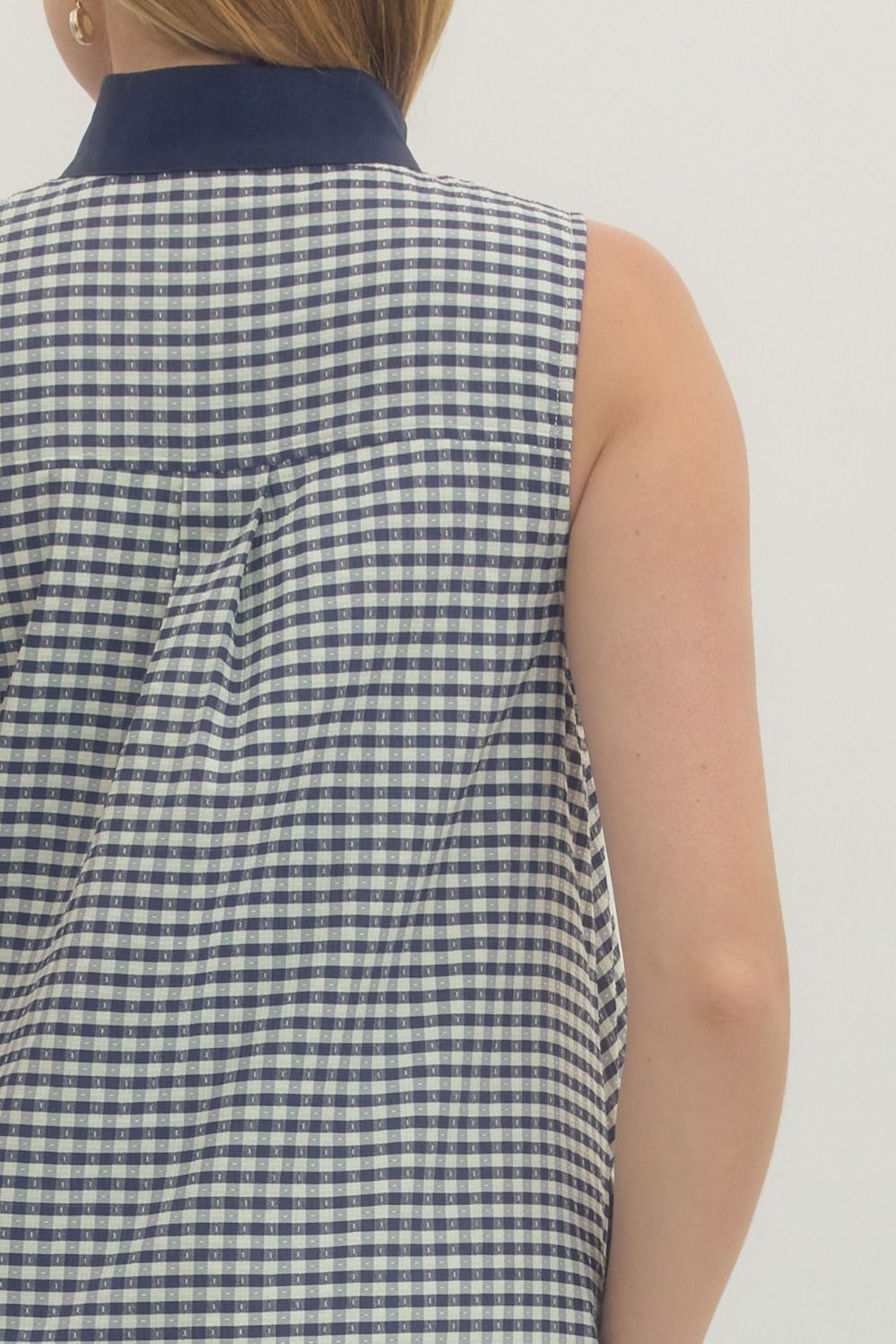 Sleeveless Gingham Contrast V-Neck Trim Dress