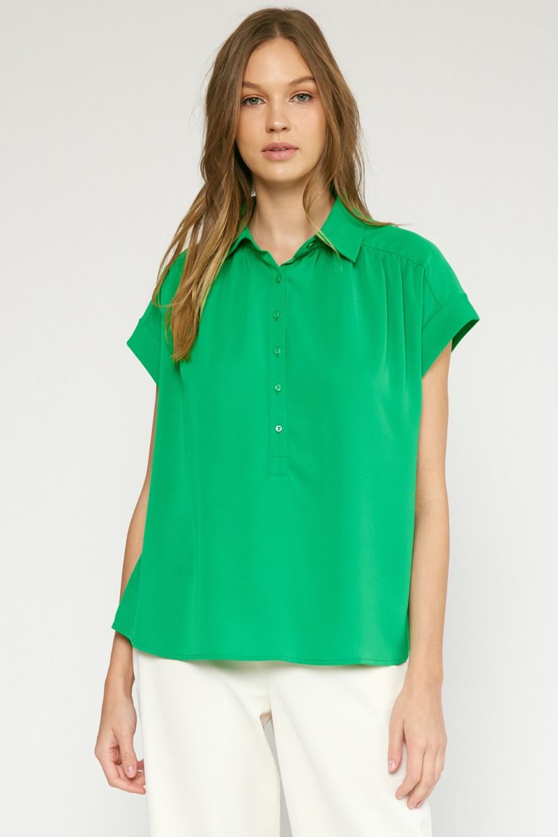 Solid Collared 1/2 Button Up Top