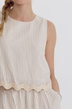 Sleeveless Striped Ric Rac Trim Top - Sand