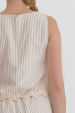 Sleeveless Striped Ric Rac Trim Top - Sand