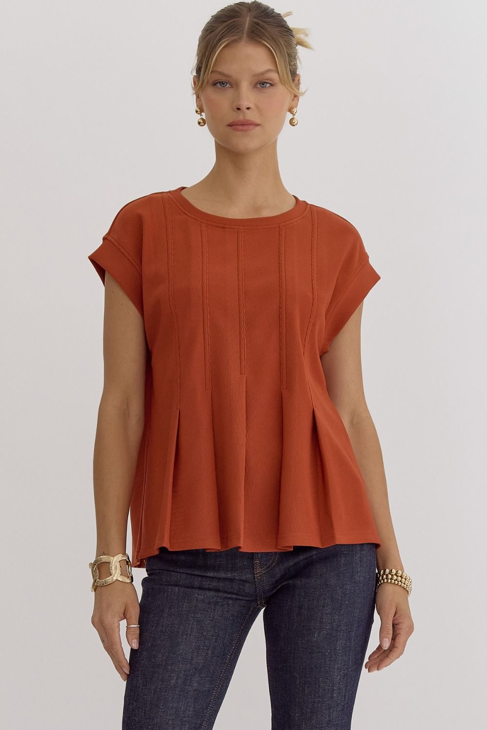 Solid Pleat Front & Back Top