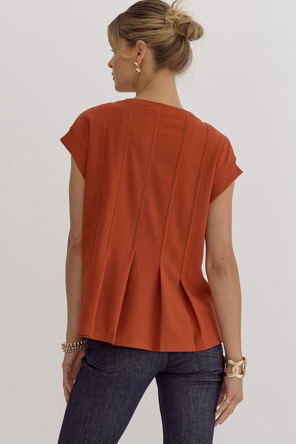 Solid Pleat Front & Back Top