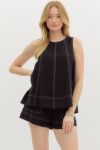 Solid Sleeveless Contrast Vertical Stitch Top