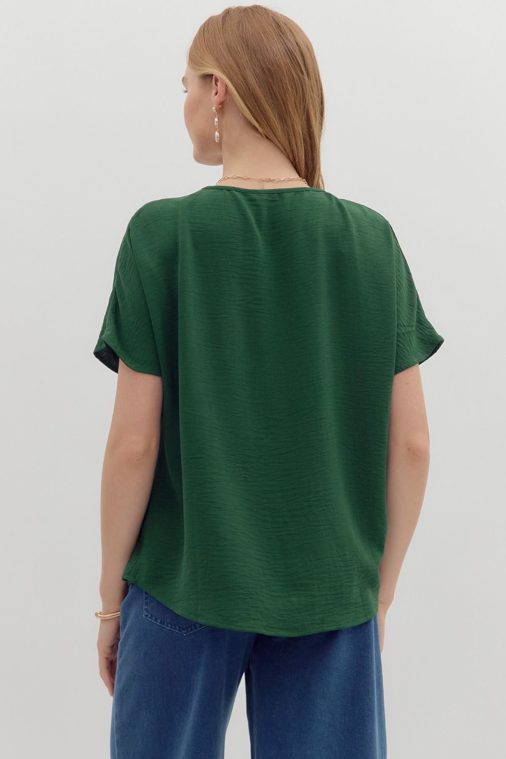 Solid V-Neck Loose Fit Top