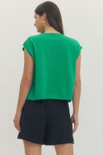 Solid V- Ribbed Neck Knit Top