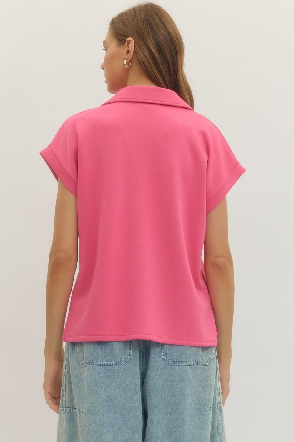 Solid Collared V-Neck Side Slit Top