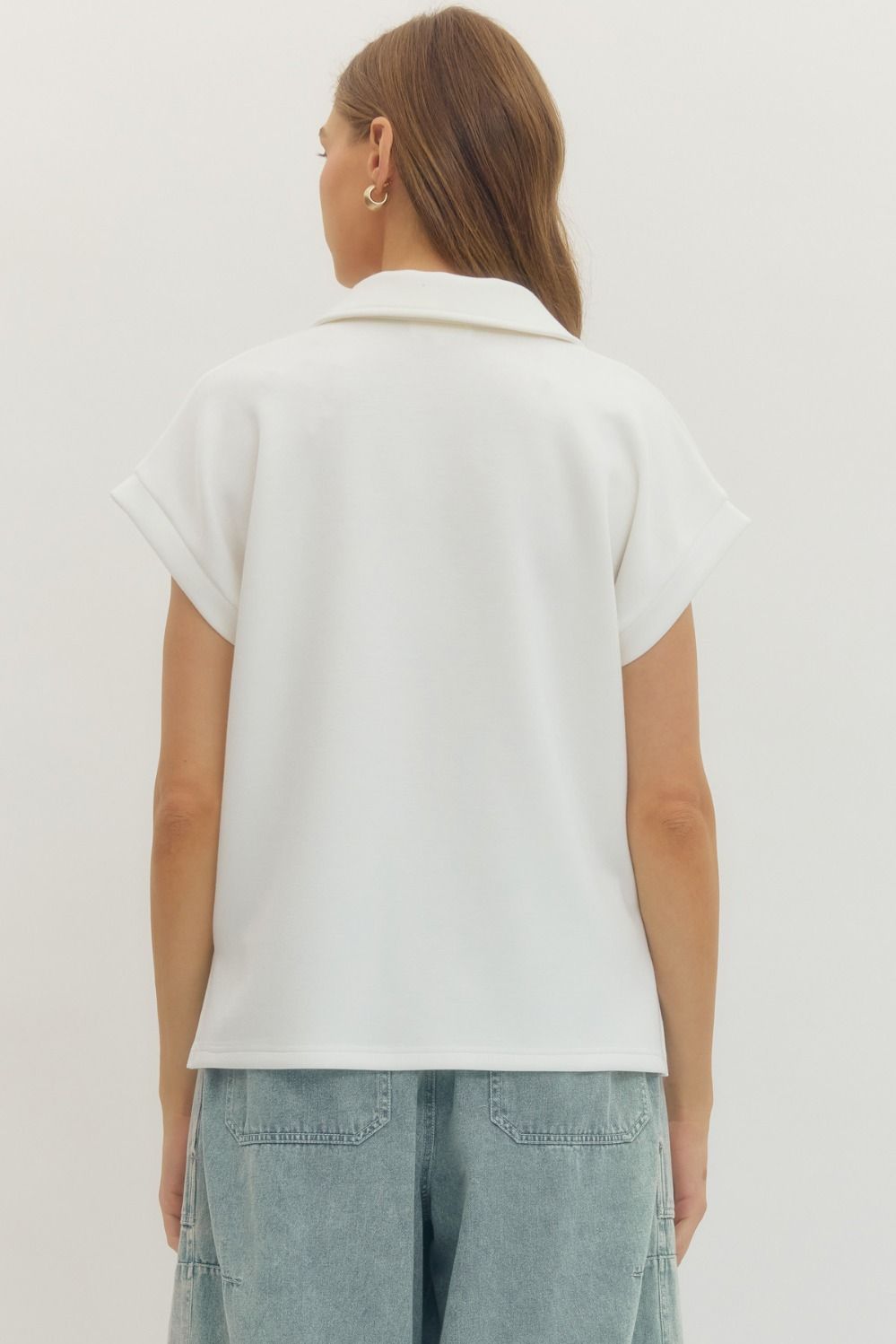 Solid Collared V-Neck Side Slit Top