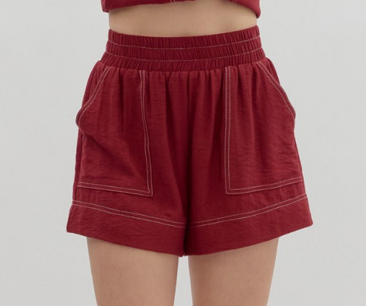 Solid Pull On Contrast Stitch Cargo Short