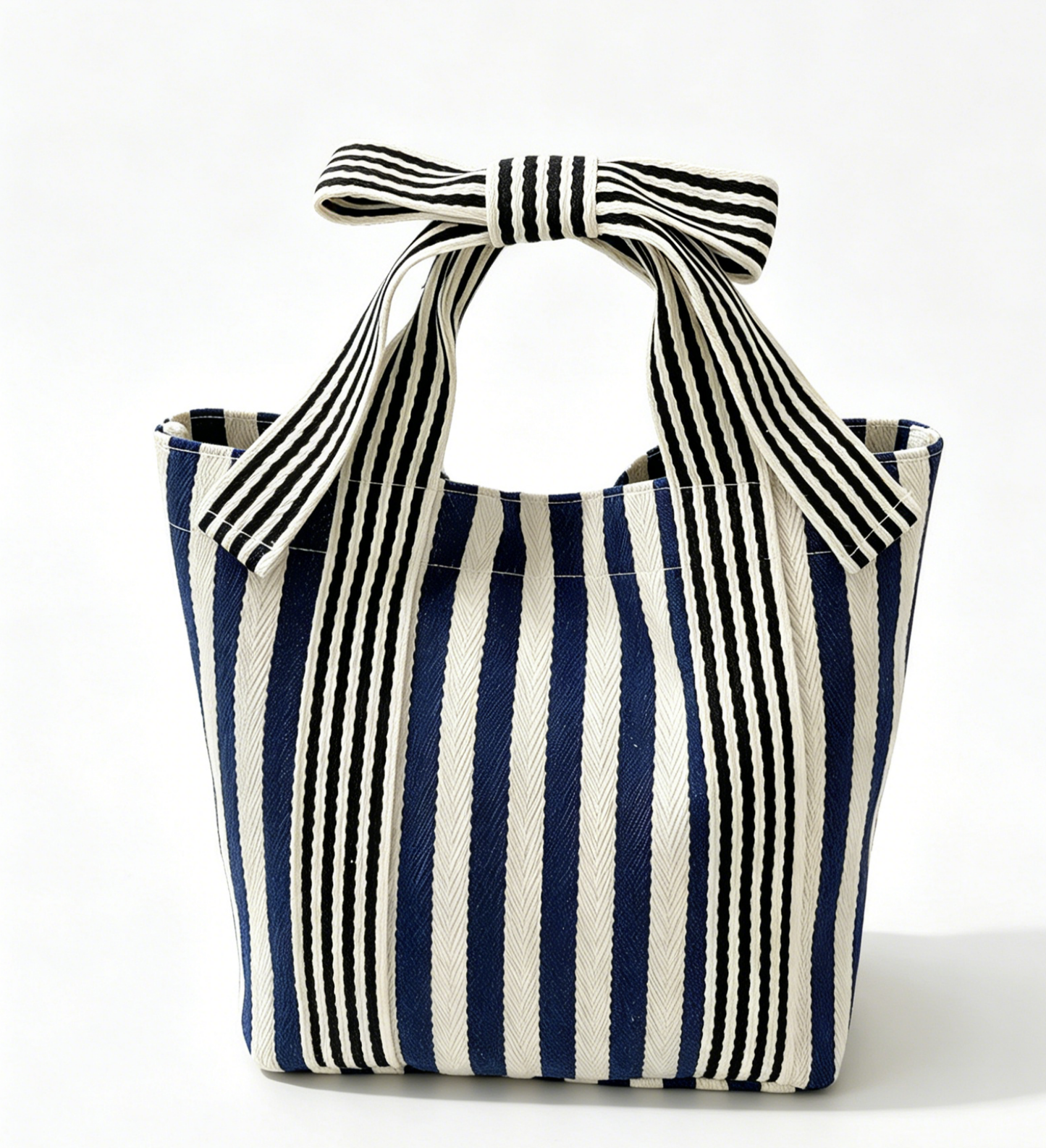 Striped Canvas Tote Bag Bow Handle Bag with Personalization