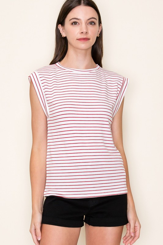 Thin Striped Slay Sleeve Crew Neck Top