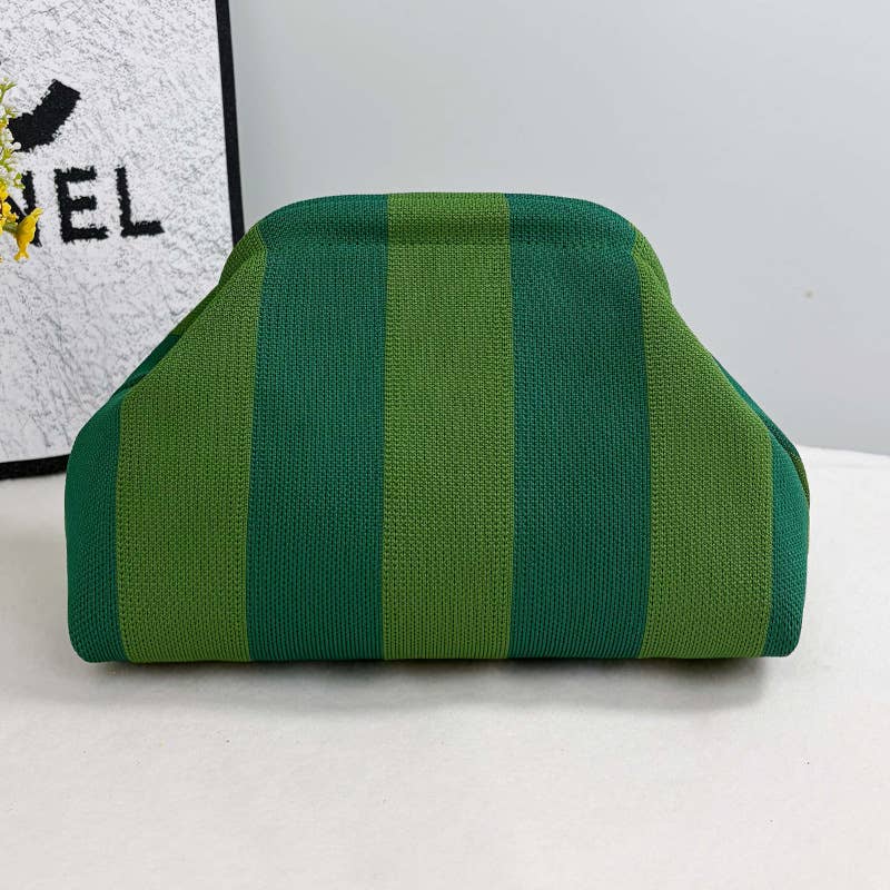 Color-block Striped Knit Cosmetic Bag with Personalization