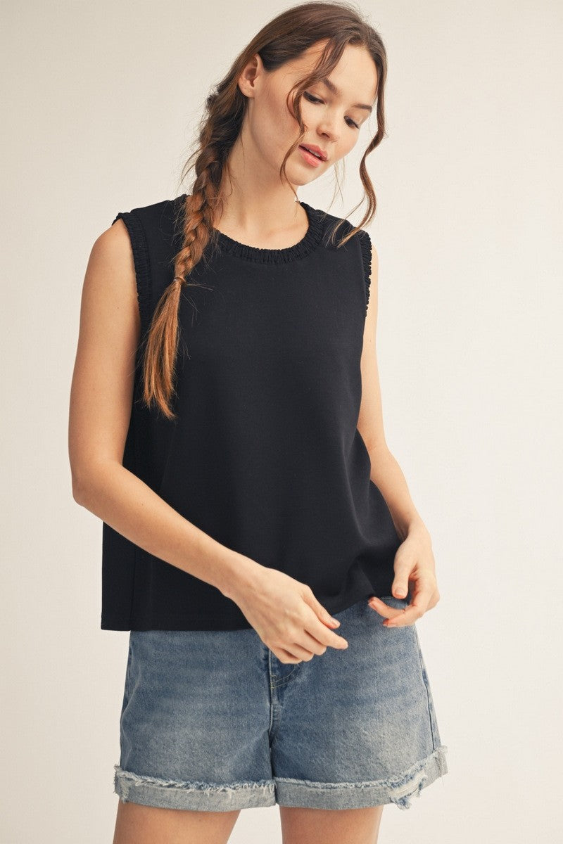 Solid Sleeveless Smocked Edge Top