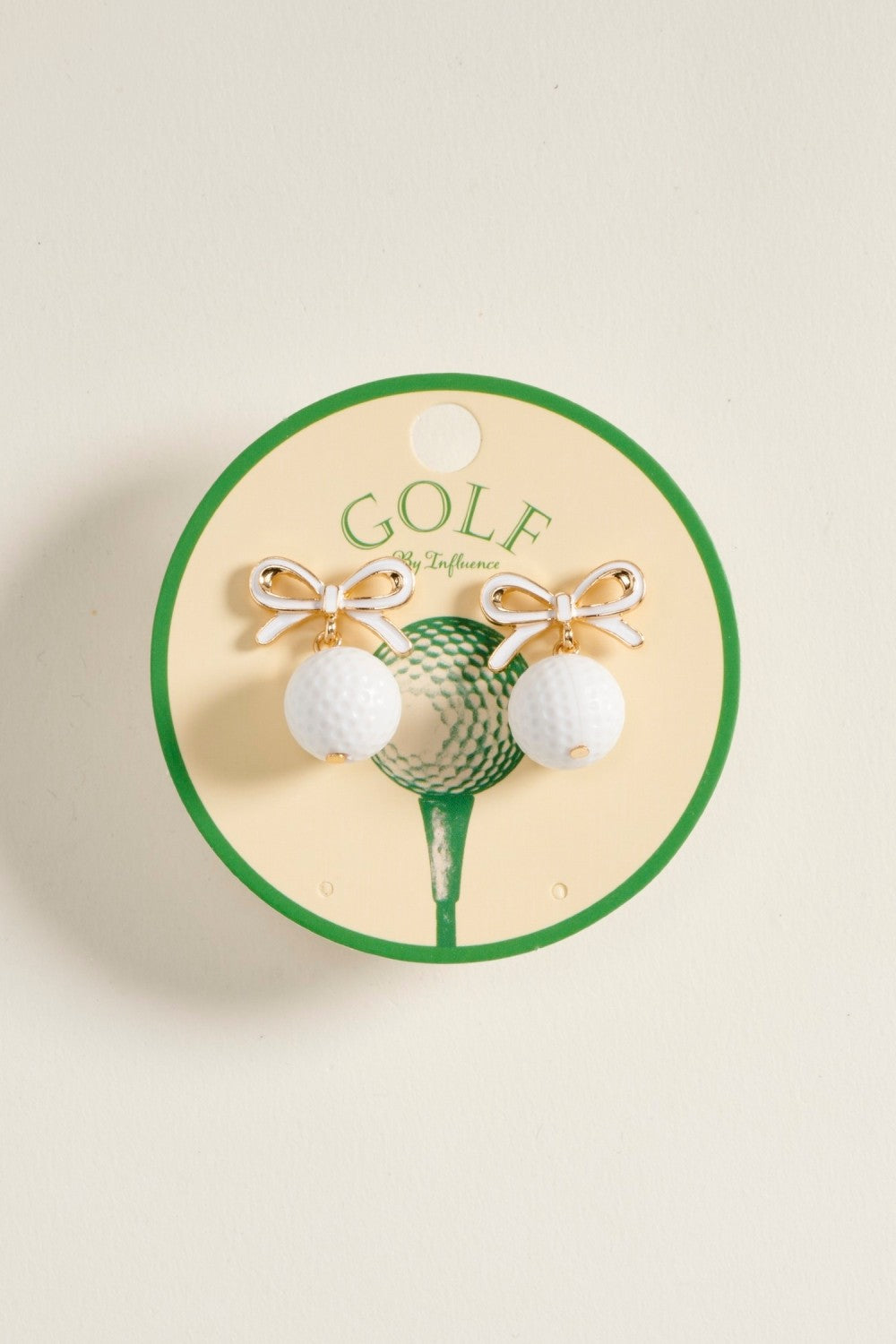 3D Golf Ball Drop Bow Earring-Wht