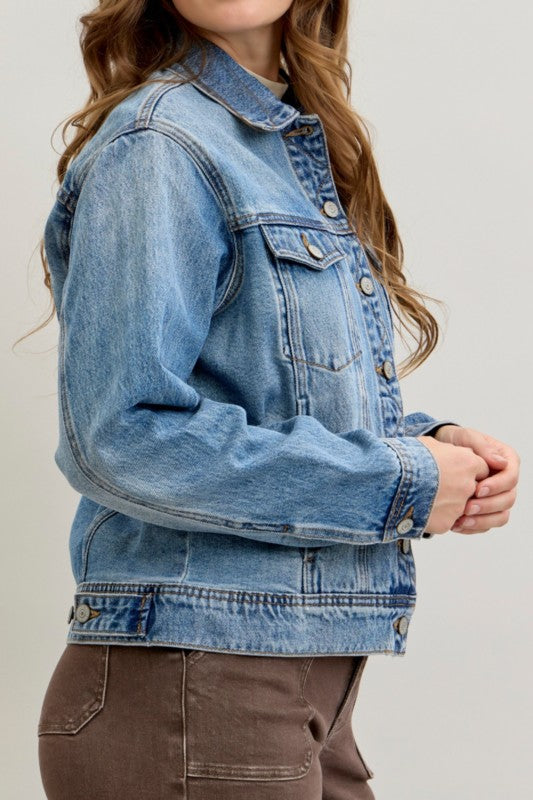 Boyfriend Rigid Magic Denim Jacket-Medium Wash