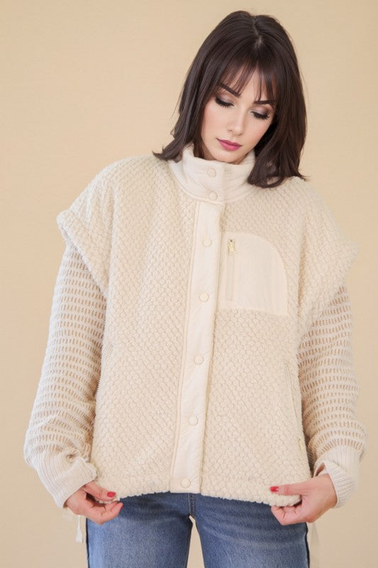 Textured Side Tie Pocket Button Vest