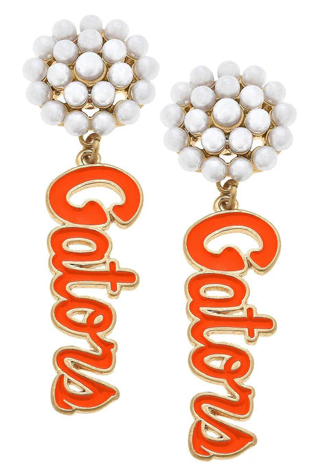 Florida Gators Pearl Cluster Drop Earring - Orange