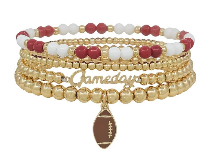 Gameday Football Charm Gold Ball Beaded Bracelet Set