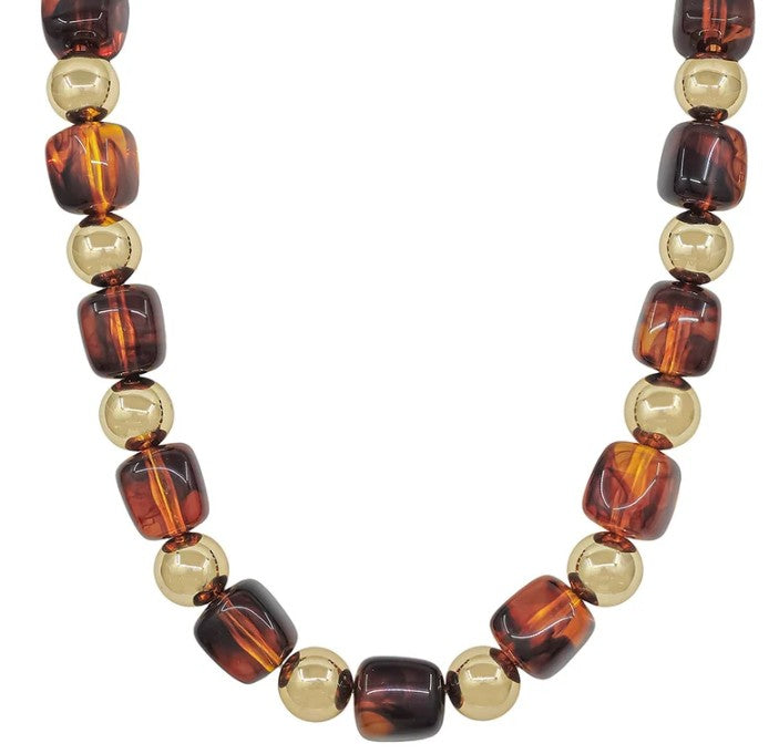 Chunky Natural Stone & Gold Bead Necklace