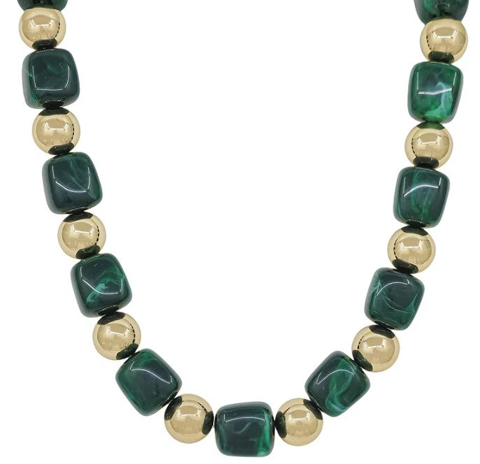 Chunky Natural Stone & Gold Bead Necklace