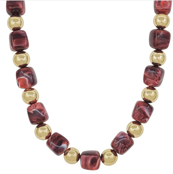 Chunky Natural Stone & Gold Bead Necklace