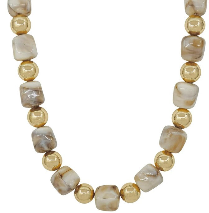 Chunky Natural Stone & Gold Bead Necklace