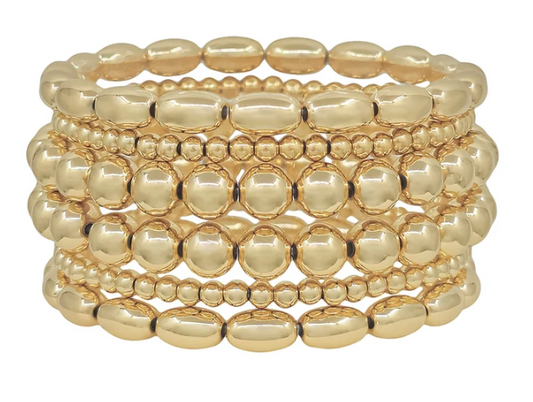 Gold Chunky Mixed Beaded Bracelet Set