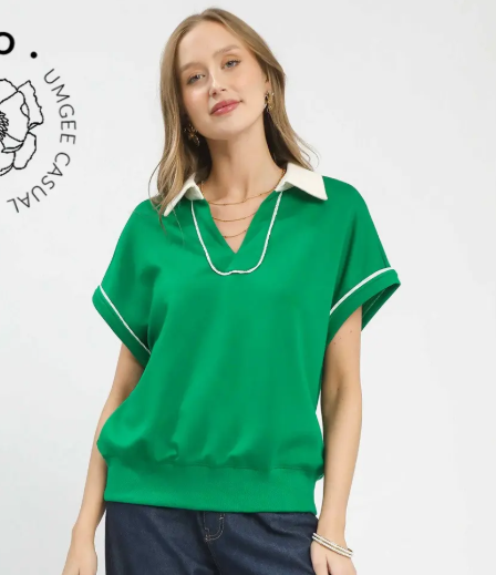Collared Polo Top w/Contrast Piping