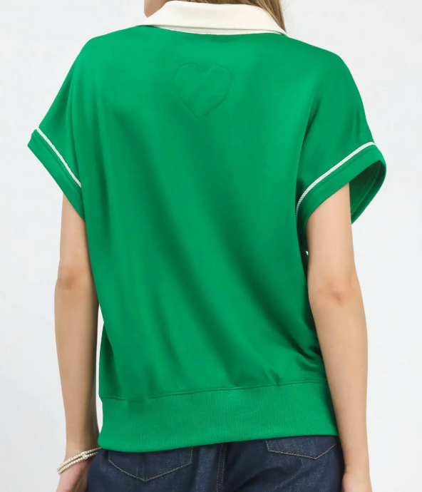 Collared Polo Top w/Contrast Piping