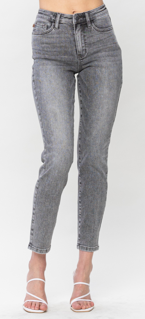 High Waist Stone Wash Slim Fit Denim- Grey