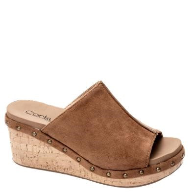 Hissy Fit Open Toe Studded Wedge-Tobacco Suede