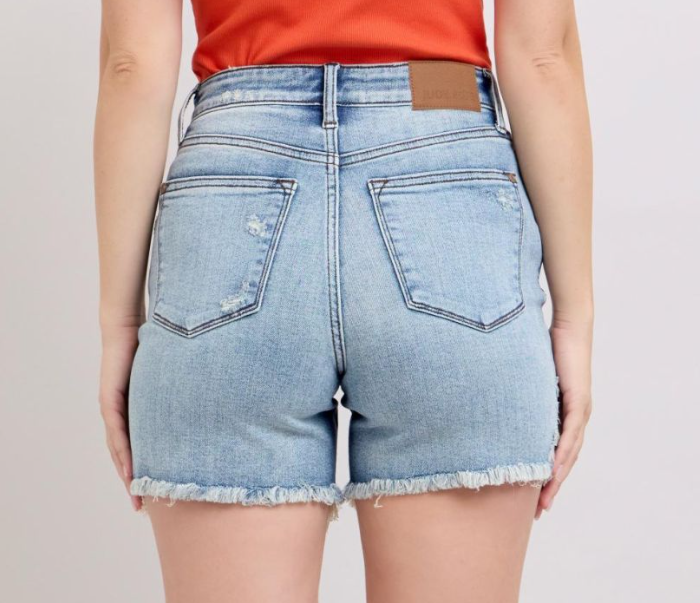 High Waist Distressed Fray Hem Shorts