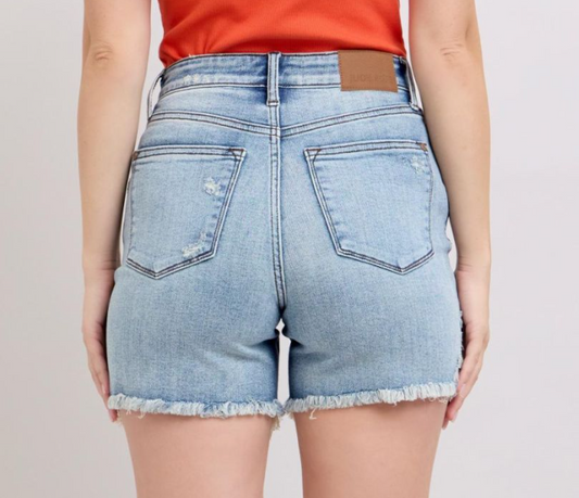 High Waist Distressed Fray Hem Shorts