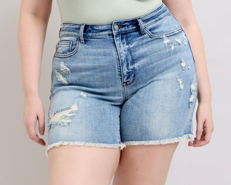 High Waist Distressed Fray Hem Shorts